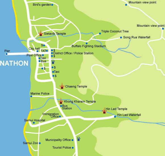 Nathon Map Nord Ouest de Koh Samui, la belle plage de Lipa Noi et Nathon