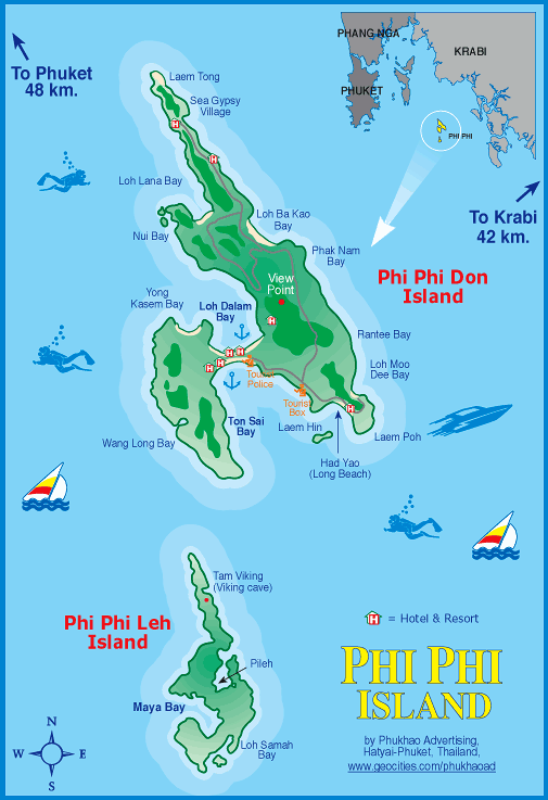 Carte de l'archipel de Koh Phi Phi 