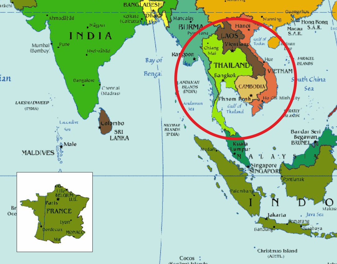 carte du monde thaïlande du sud
