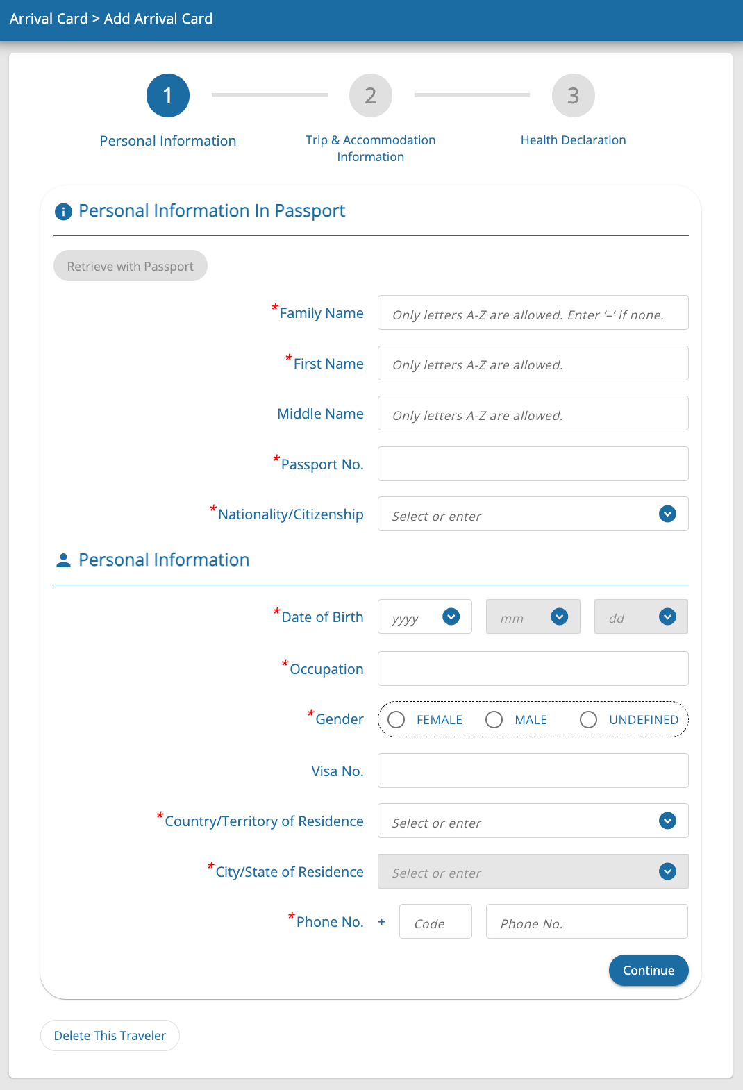 Bouton Arrival Card sur le portail TDAC Thailand