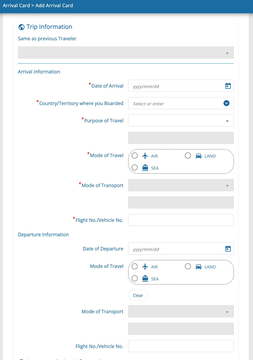 Formulaire informations personnelles TDAC Thaïlande