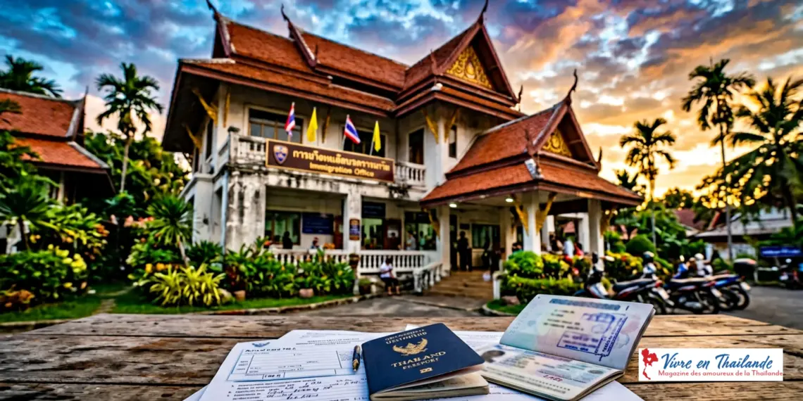 Immigration office Thailand with passport and documents