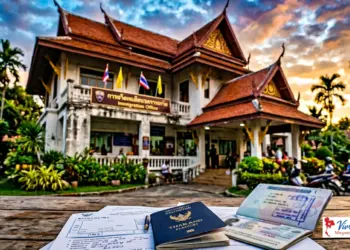 Immigration office Thailand with passport and documents