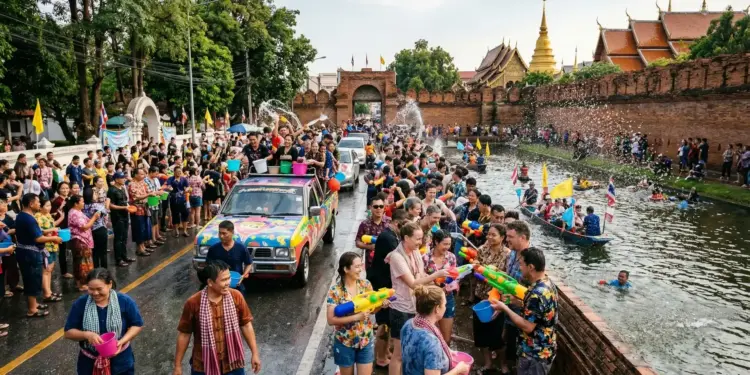 Songkran 2026 a Chiang Mai avec ambiance festive dans la vieille ville