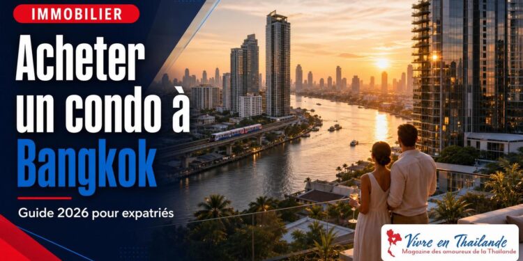 Vue moderne de Bangkok avec condos premium et skyline au coucher du soleil