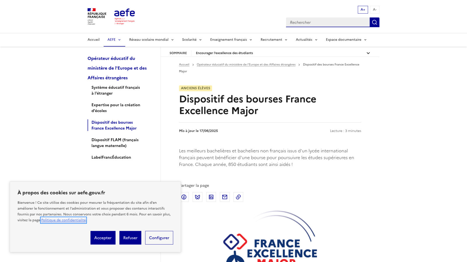 Bourses scolaires AEFE et gestion du suivi pédagogique