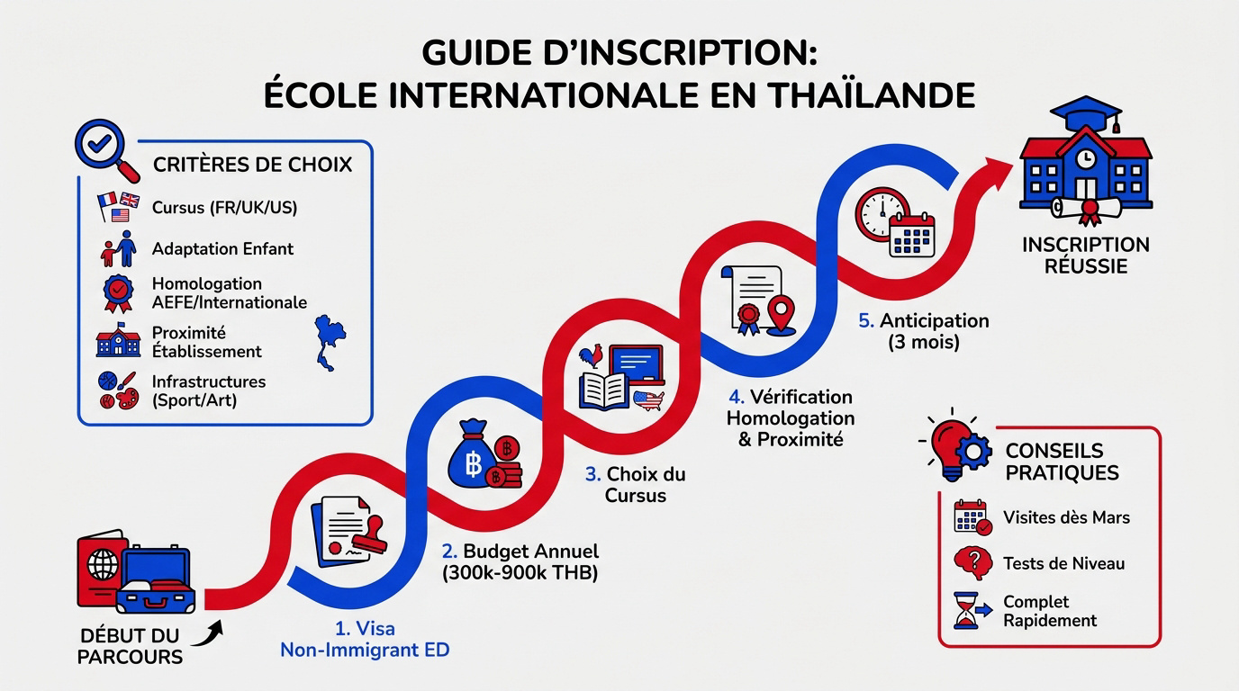 Parent et enfant préparant l'inscription dans une école internationale en Thaïlande