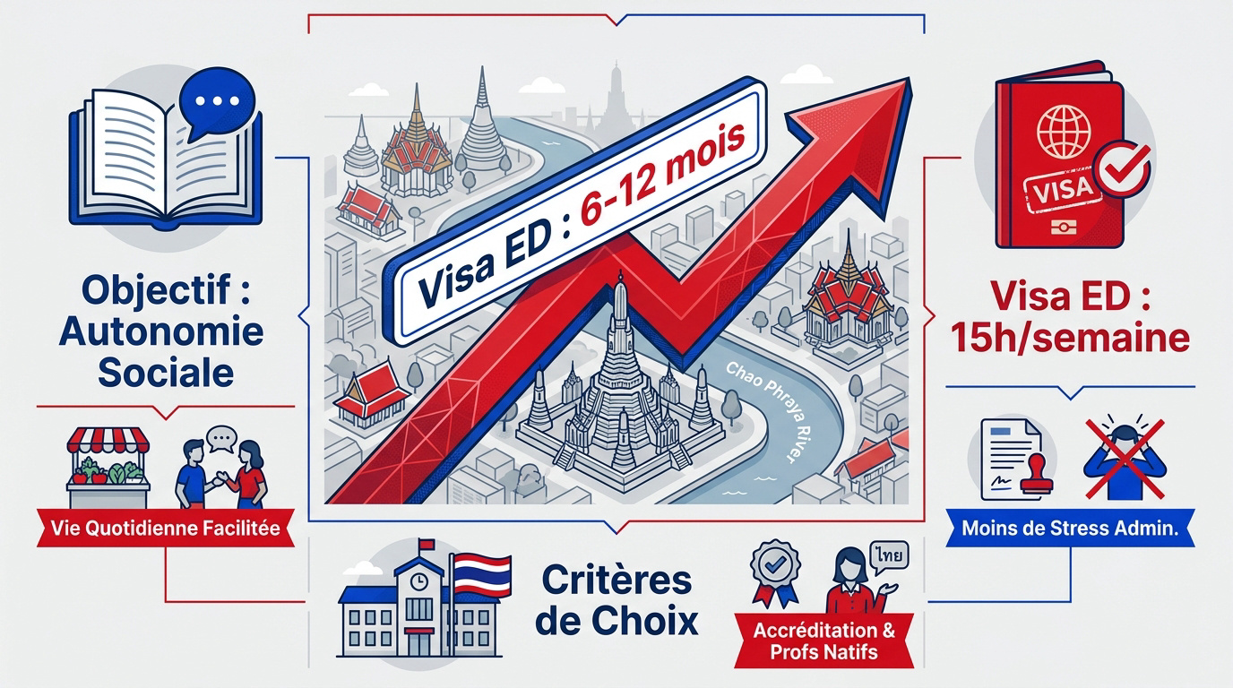 Étudiants en classe de langue thaïlandaise à Bangkok pour l'obtention du visa ED
