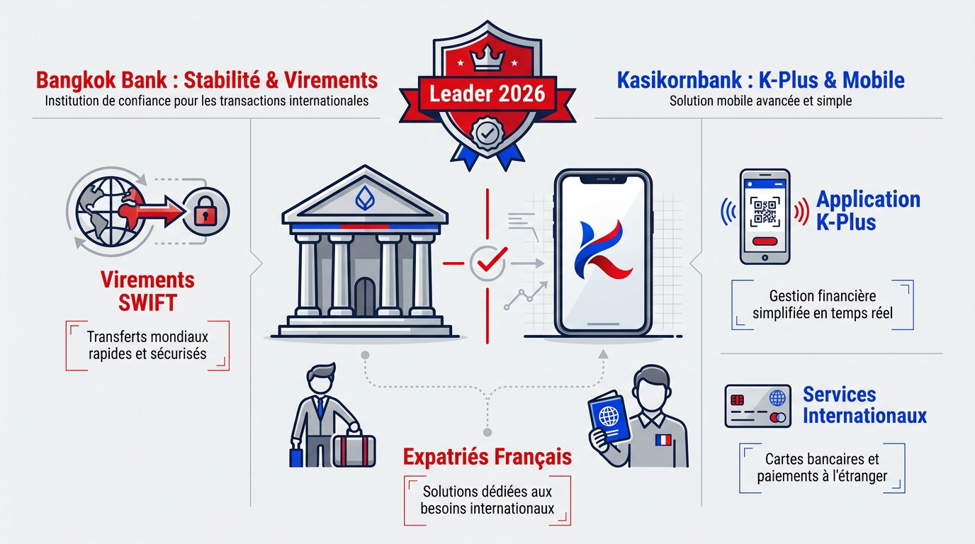 Comparatif des services bancaires entre Bangkok Bank et Kasikornbank pour les expatriés en Thaïlande