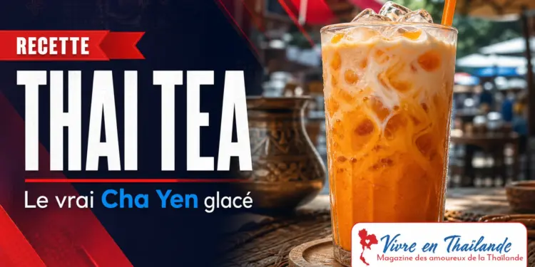 Thai Tea Cha Yen glace dans un verre avec lait et glacons en Thailande