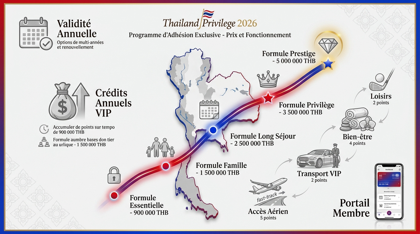 Infographie des prix et avantages du visa Thailand Privilege en 2026