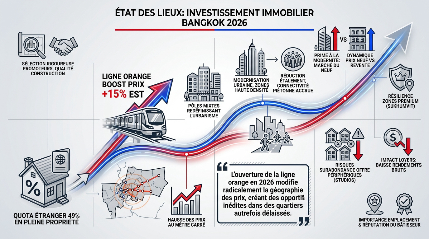 Analyse des perspectives de l'investissement immobilier à Bangkok en 2026 le long des lignes de métro