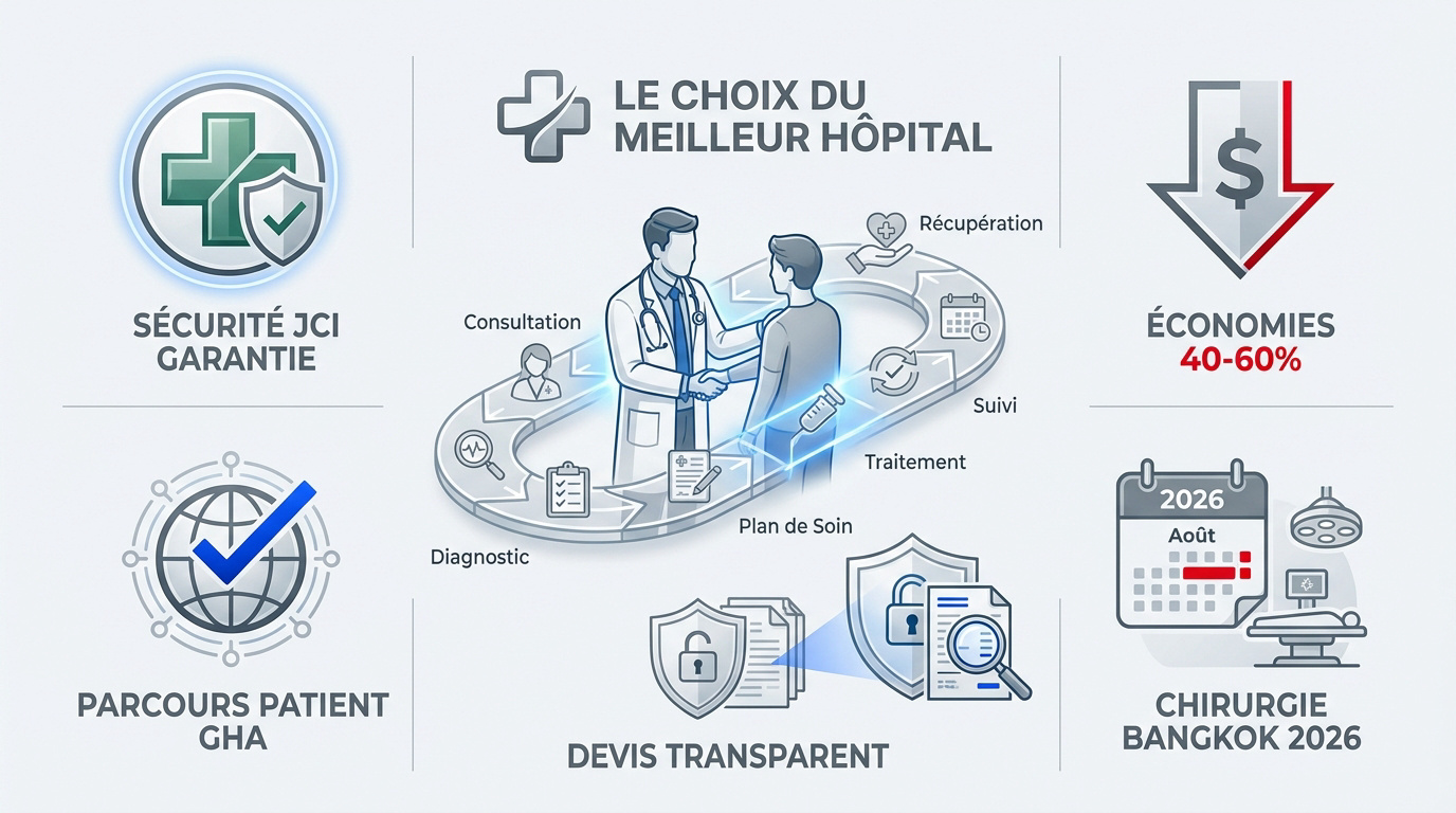Façade moderne d'un hôpital international à Bangkok spécialisé en chirurgie