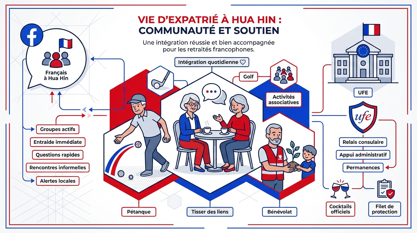 Retraités francophones partageant un moment de convivialité à Hua Hin