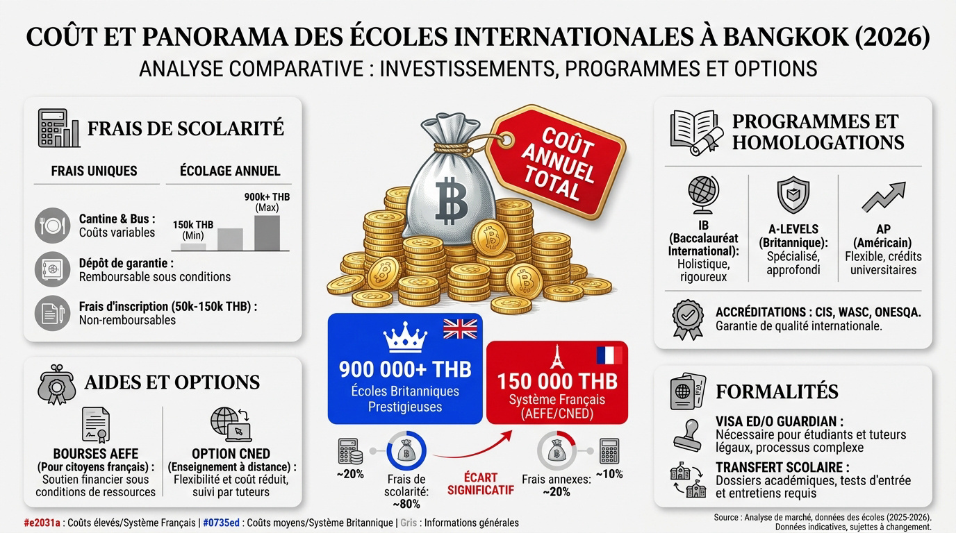 Graphique comparatif des coûts des écoles internationales à Bangkok pour l'année 2026