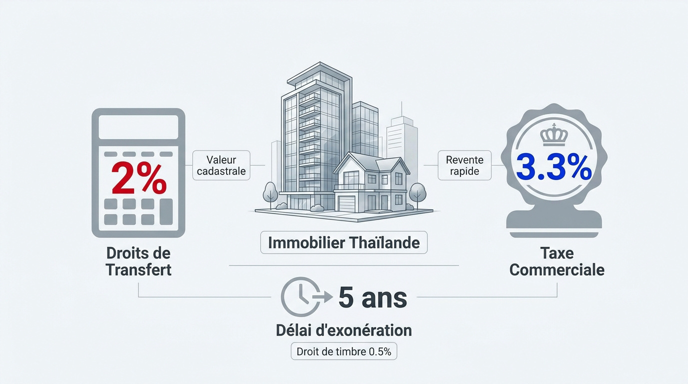 Tableau récapitulatif des taxes et frais de transfert immobilier en Thaïlande