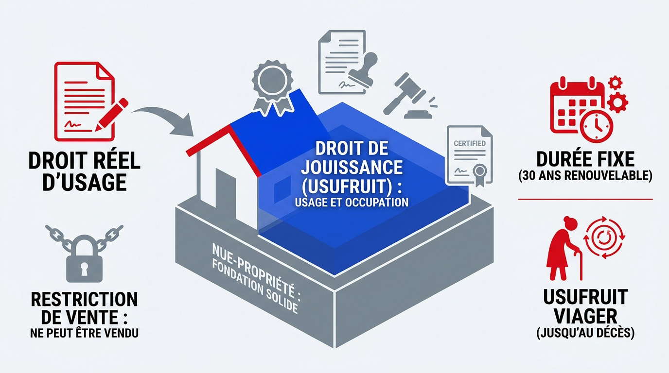 Infographie expliquant le fonctionnement de l'usufruit pour les expatriés en Thaïlande