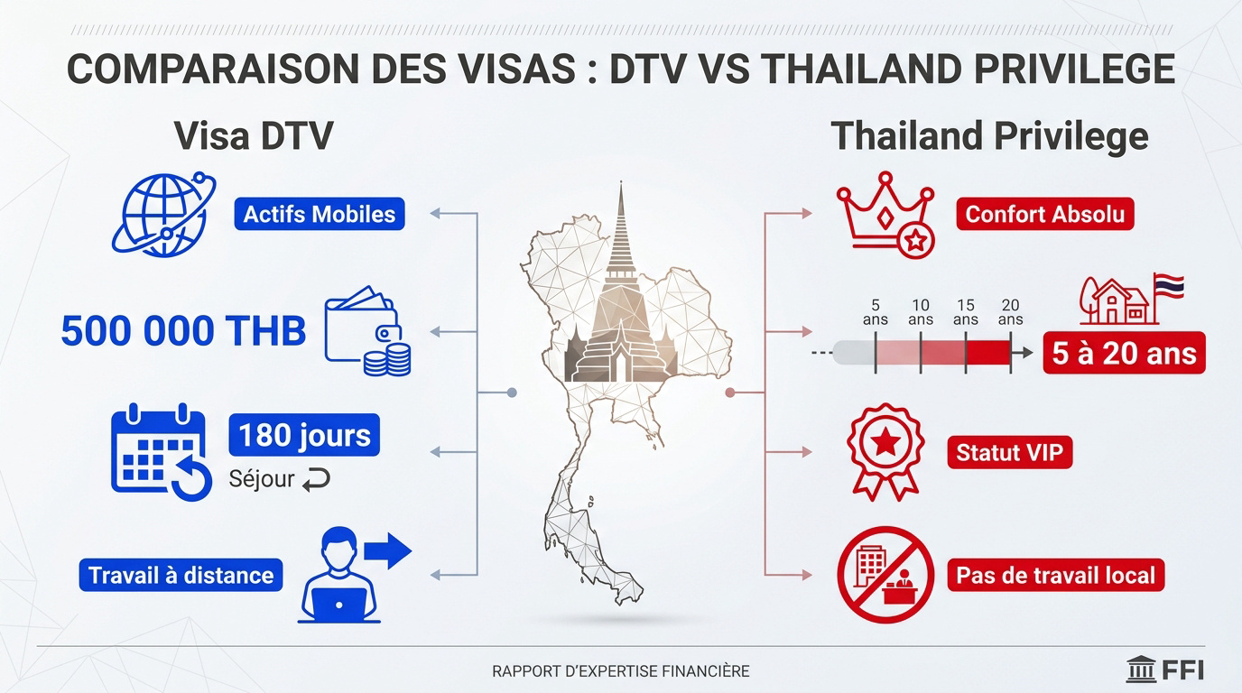 Comparaison entre le visa Destination Thailand Visa et le programme Thailand Privilege en 2026