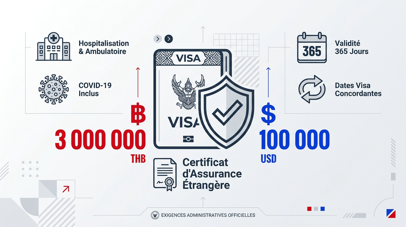 Tableau récapitulatif des montants de couverture et durée de validité pour le visa O-A Thaïlande