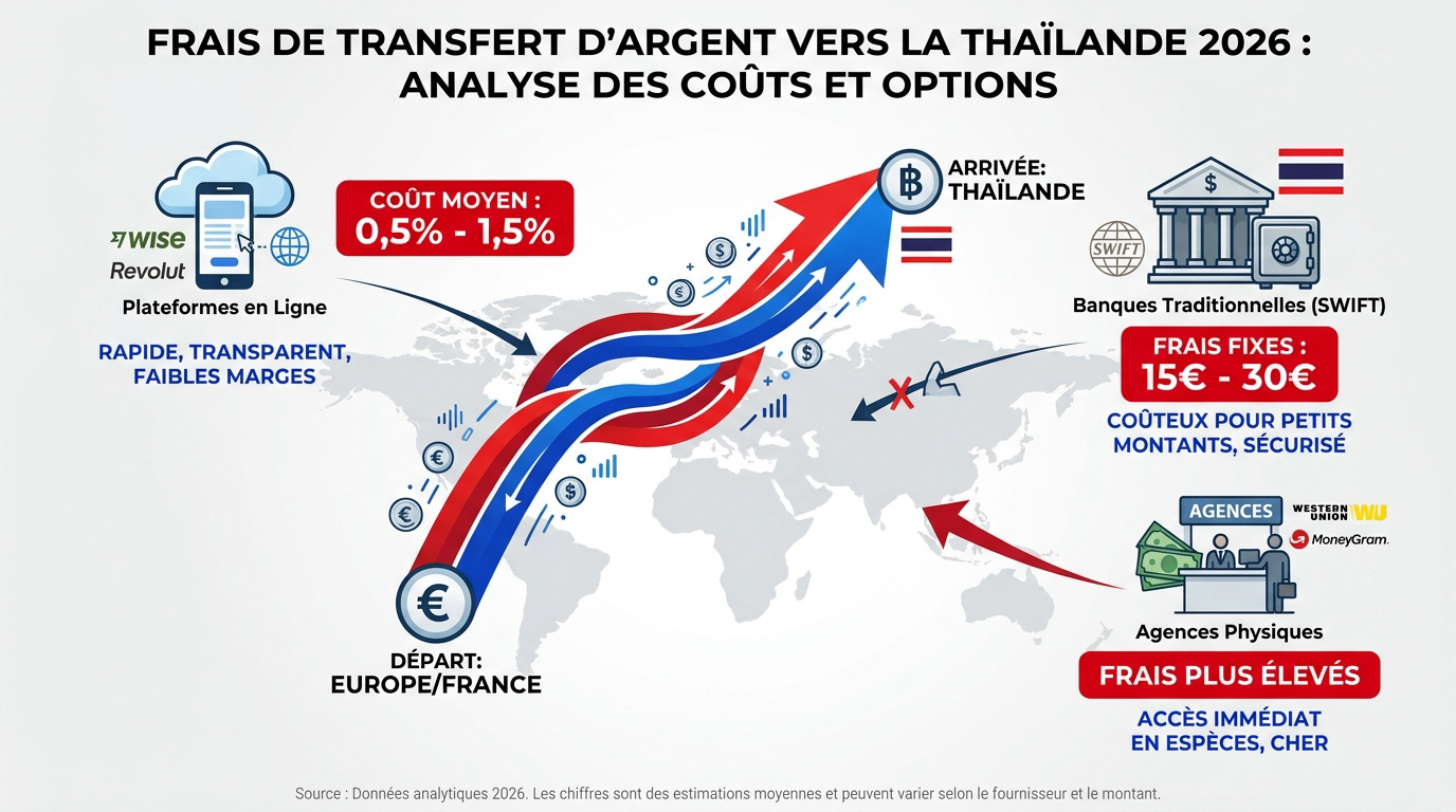 Comparaison des frais de transfert d'argent vers la Thaïlande en 2026