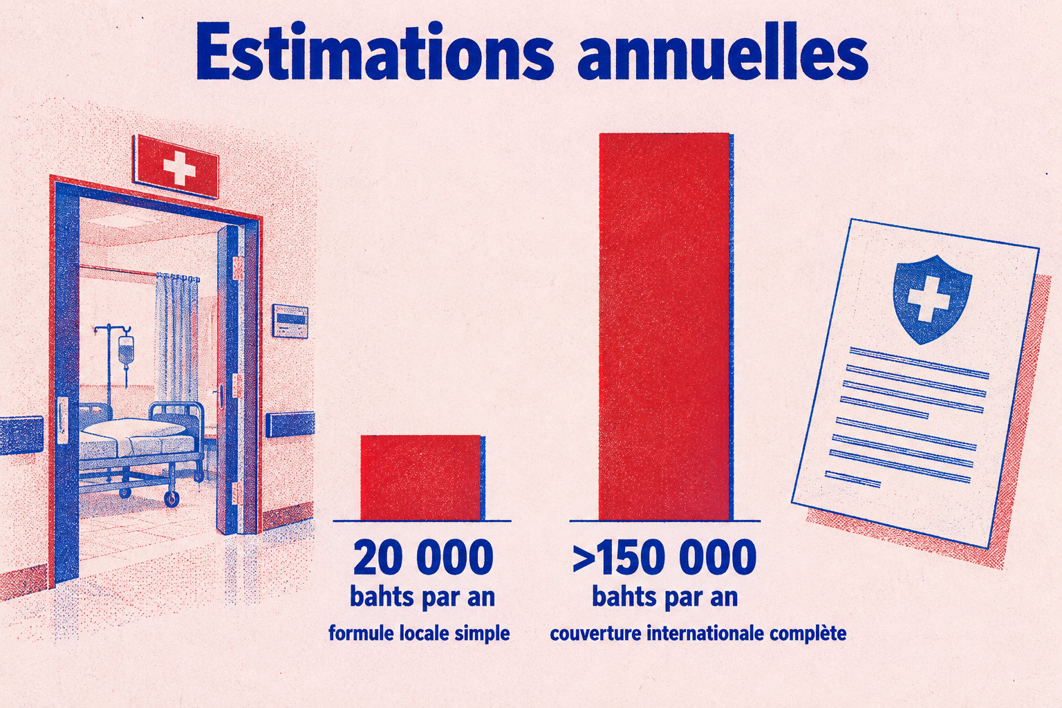 Les estimations vont de 20 000 bahts par an pour une formule locale simple à plus de 150 000 bahts par an pour une couverture internationale complète.