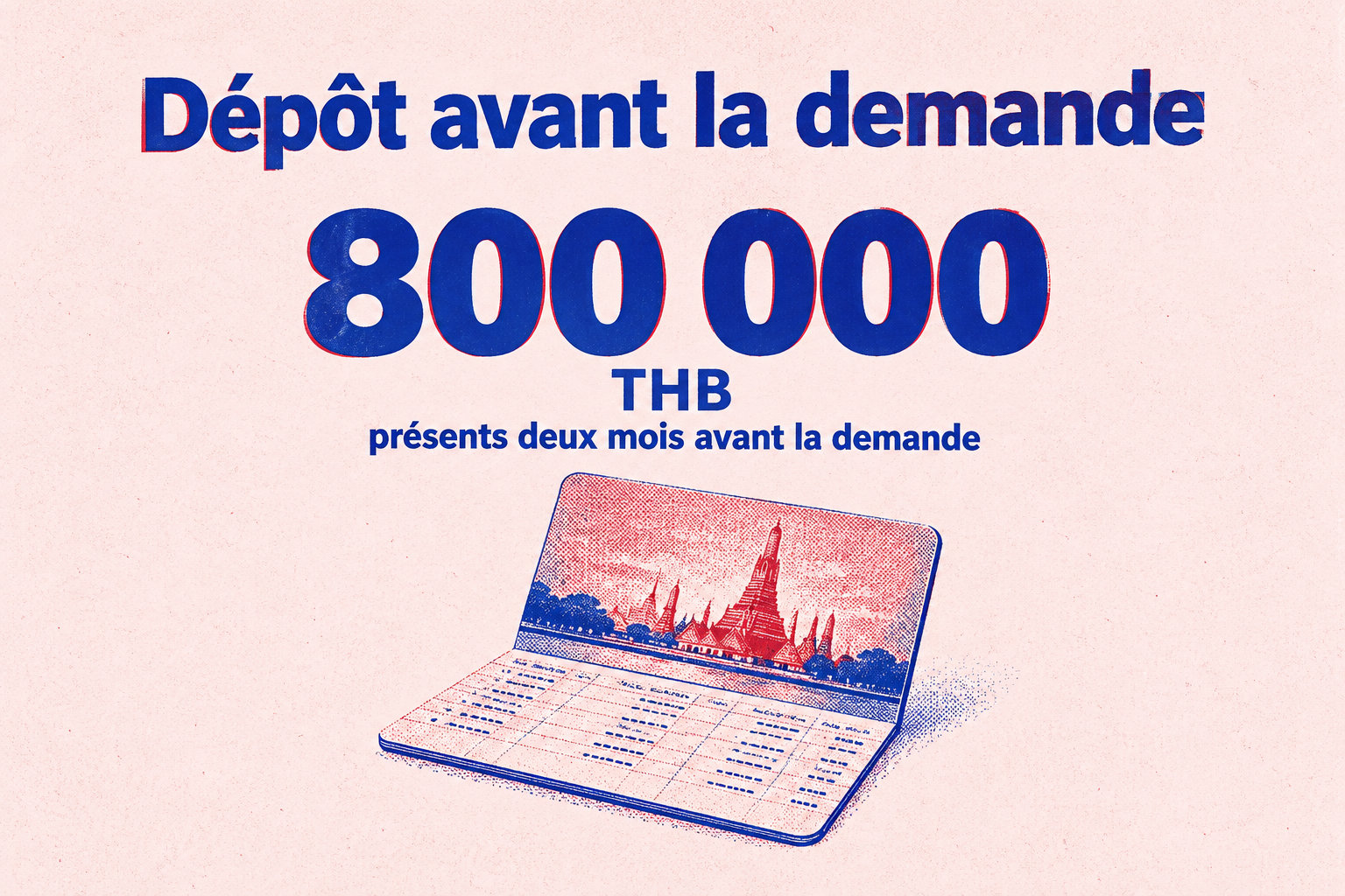Le dépôt de 800 000 THB doit être présent sur le compte deux mois avant la demande.