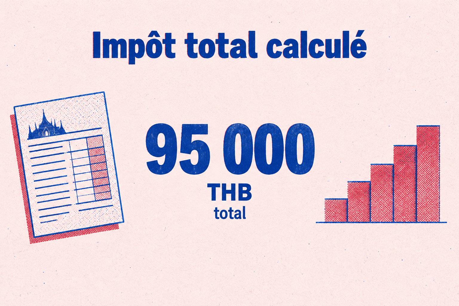Pour un revenu imposable de 900 000 THB, l’impôt total calculé est de 95 000 THB.