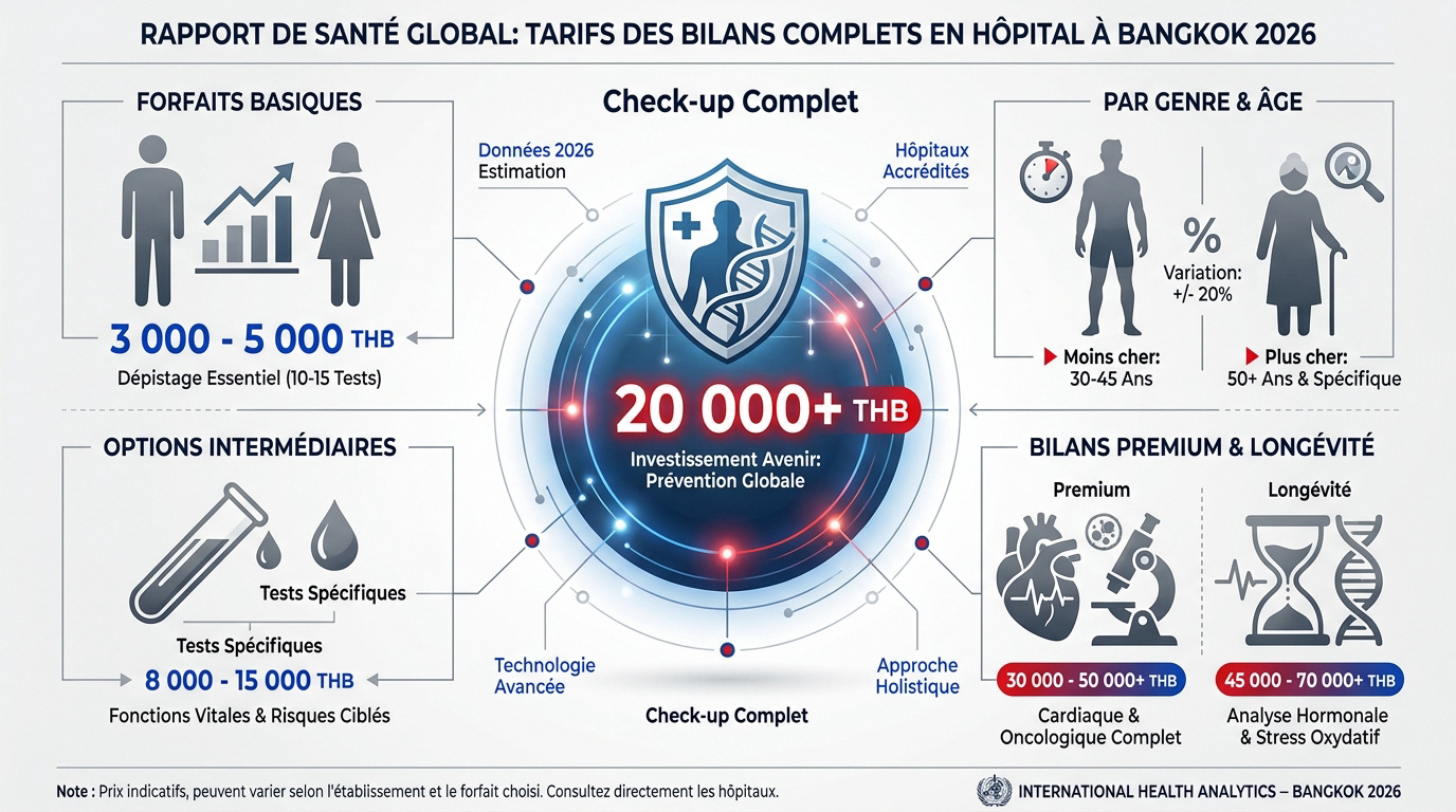 Tableau des tarifs des bilans de santé dans les hôpitaux de Bangkok en 2026