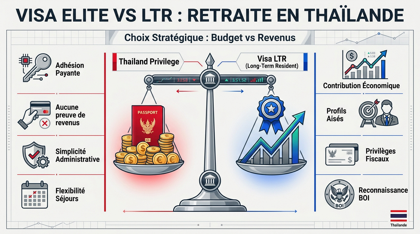 Comparaison entre le visa Thailand Privilege et le visa LTR pour les retraités en Thaïlande
